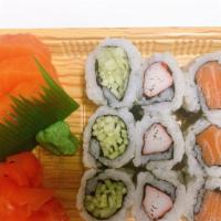 1 (Salmon & Maki) · Three pieces of salmon roll, three pieces of tuna roll, three pieces of crab roll, three pie...