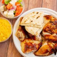 1 Whole Chicken · With any four side orders and pita bread.