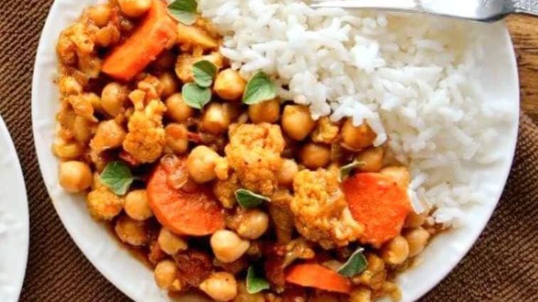Vegetable Curry · Pan-seared cauliflower, chick peas and crisp vegetables are slowly cooked in fresh Caribbean and Indian seasonings and dry herbs.