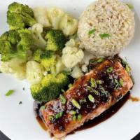 Teriyaki Salmon · The most tender piece of salmon you've ever had, paired with our homemade sweet, ginger sauc...