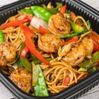 Shrimp Lo Mien · Stir fried lo mien noodles are cooked with plump shrimp and fresh vegetables.
