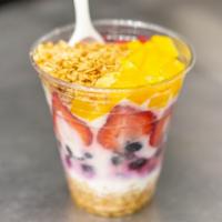 Yogurt Parfait · Plain yogurt layered with granola and fresh fruit.