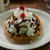 Waffles With 2 Scoops Of Ice Cream · 