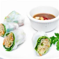 Bo Bia · Vegetarian soft rice paper rolls served with chile bean sauce.
