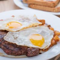 Strip Or Sirloin Steak And Two Eggs · 