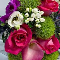 Pink Bouquet · A beautiful bouquet pink with pink roses, pink calla lilies, purple vanda orchids, thistle f...
