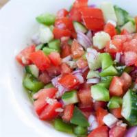 Shepherd Salad (Small) · Cucumbers, tomatoes, red onions, parsley, olive oil, and vinegar.