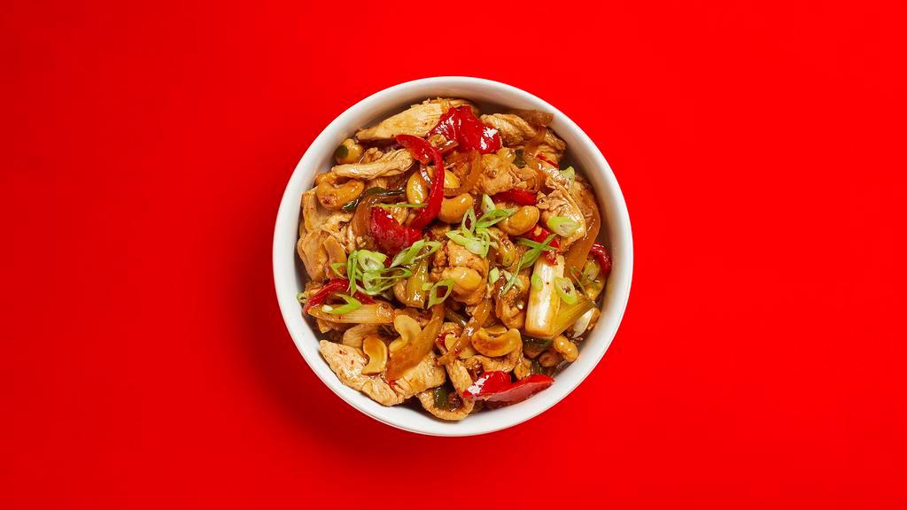 Spicy Cashew Nut · A dish like this has been hiding in the depths of your consciousness. Consider this moment. Choice of protein stir-fried with cashews and chilis.