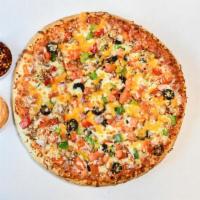 Vegetarian Pizza · Fresh mushroom, onion, peppers, olives, broccoli and tomatoes.