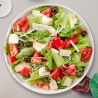 House Hour Salad · Romaine lettuce, mixed baby greens, vine tomatoes, bermuda onions, cucumbers, black olives, ...