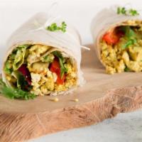 Veggie Breakfast Wrap · Delicious Breakfast wrap topped with 2 Eggs, Onions, Peppers, Tomatoes & Mushrooms. Served o...