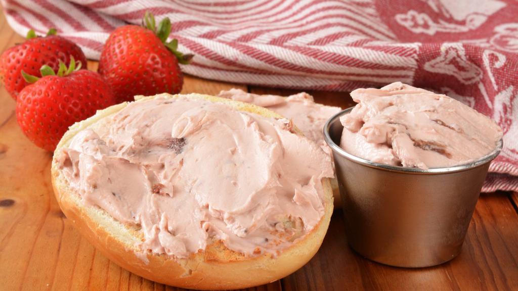 Fresh Bagel With Strawberry Cream Cheese · Customer's choice of fresh bagel. Served in customer's preference of style with a side of Vegetable cream cheese.