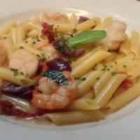 Penne With Shrimp & Scallops · Kalamata olives, sun dried tomatoes, shallots, garlic and white wine.
