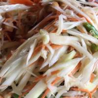 Thai Salad · Mixed greens, cucumber, tomatoes, firmed tofu and thai peanut dressing.