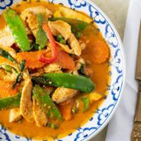 Gang Panang · A choice of beef, chicken or pork, bell peppers and basil infused in coconut - panang curry ...