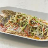 Steamed Whole Fish · whole tilapia with scallion ginger and homemade soy sauce