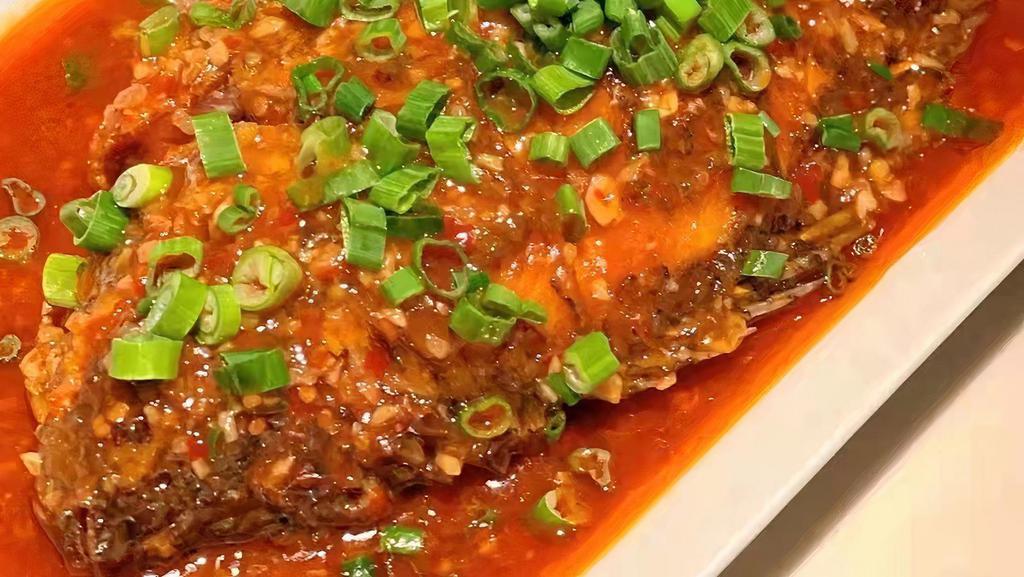 Fish With Spicy Bean Paste · deep fried whole white fish with spicy black bean paste , spicy