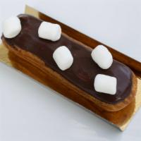 Eclair  Hot Chocolate · Milk and dark chocolate pastry cream with chocolate glaze, topped with marshmallows