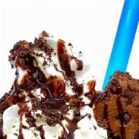 Choc Chip Brownie Shake · chocolate shake, chocolate cookie crumbles, chocolate sauce, whipped cream, chocolate chip b...