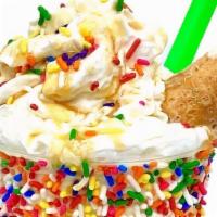 Yella'S Birthday · vanilla shake, rainbow sprinkles, whipped cream, caramel sauce, birthday cake cannoli