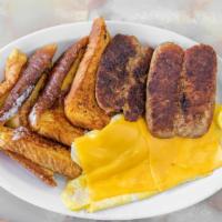 French Toast Deluxe · Sausage, eggs, and cheese.