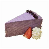 Purple Yam Crêpe Cake  · Containes: eggs, dairy, gluten, gelatin
15 layers of crêpes filled with purple yam cream. Ga...