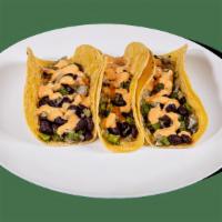 Tacos - Signature Tacos - Black Bean · Contains: Chipotle Sauce, Add Avocado, Hot Black Beans, Cilantro Relish