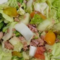 Tuna Salad · Over garden salad.