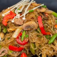 Jap Chae · Glass noodles stir-fried with assorted vegetables and marinated rib-eye beef
