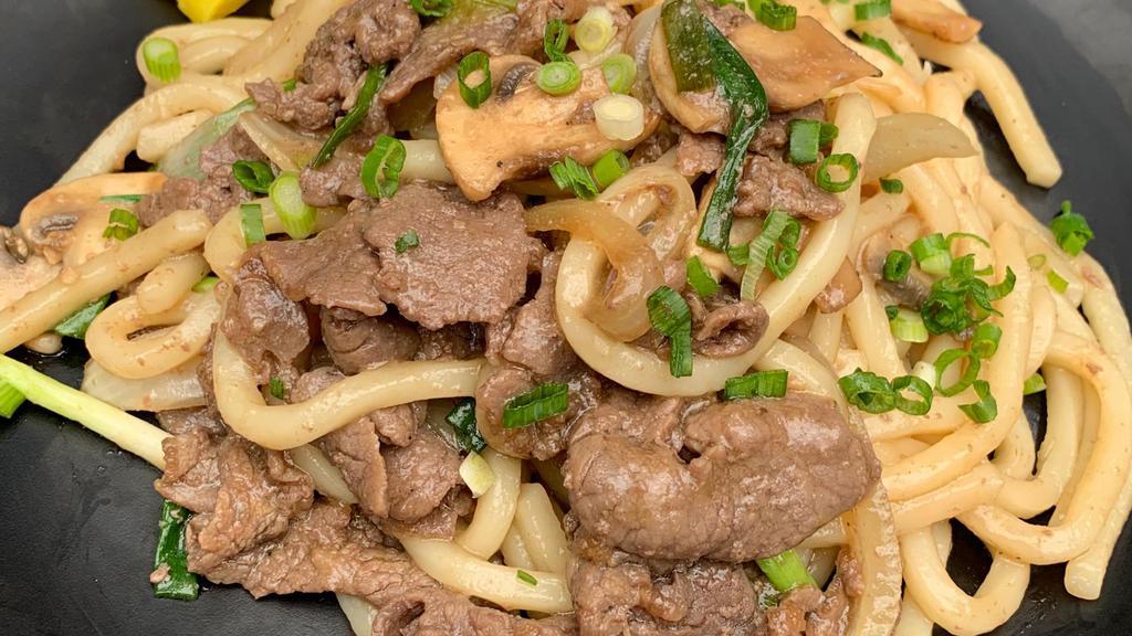 Bulgogi Noodles · Udon noodles sauteed with marinated rib-eye beef and vegetables