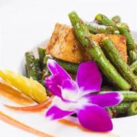 Spicy Green Beans · Spicy. Stir fried crisp green beans in a savory sauce of garlic and chili paste with choice ...