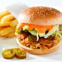 Hot Chicken Slider With Jalapeños · Delicious spicy Chicken Slider topped with fried onions and fresh jalapeños.