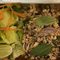 Chicken Larb · Larb gal is a popular dish in thailand consisting of browned ground chicken, mint, scallions...