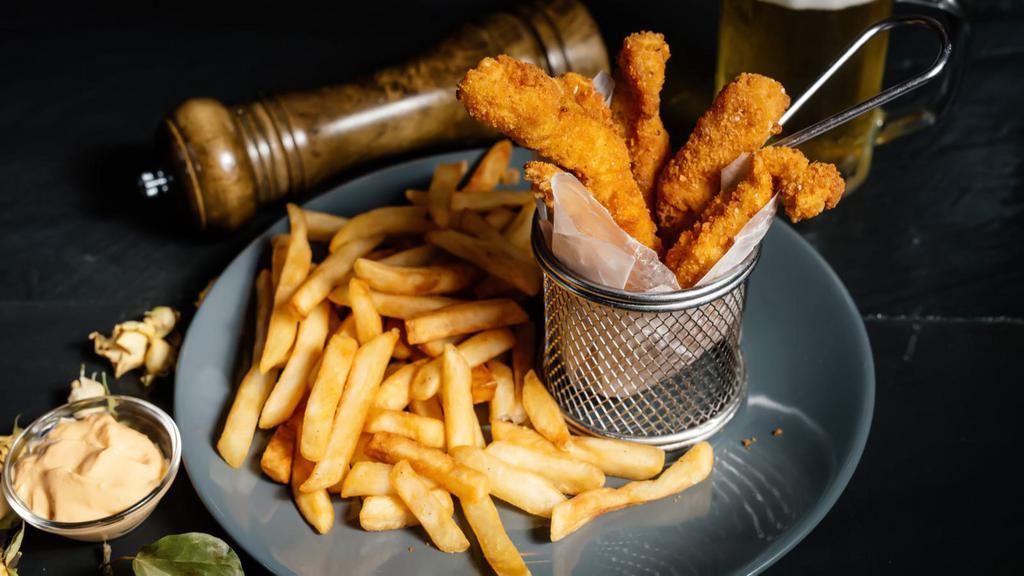 Chicken Tenders & French Fries · Golden fried chicken tenders and crisp French fries.