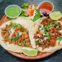 Taco Platter · Chicken and chorizo taco with your choice of Mexican rice or salad.