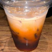D01=Thai Iced Tea · Thai tea on top with half&half milk. Contains sugar.