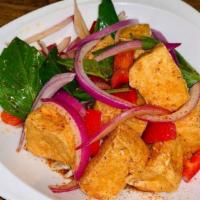 Ve03=Tofu Spices · Vegetarian. Red onion, bell pepper, peanut and basil in chef's special sauce.