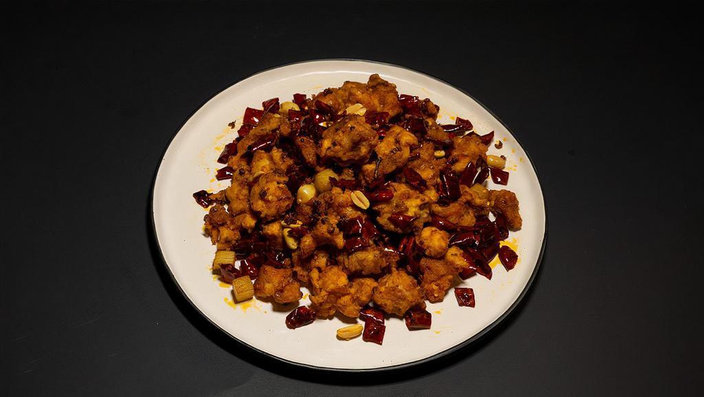 Spicy Popcorn Chicken 辣子鸡丁 · Fried chicken, dried pepper, Szechuan peppercorn, peanut, not with rice .