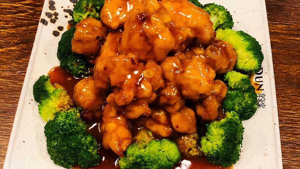 General Tos‘S Chicken 左宗鸡 · Chicken, broccoli. Not with rice.