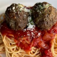 Pasta With Meatballs · the classic italian meatball with our house made marinara lightly topped with parmesan cheese