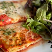 Lasagna · Delicatly prepared vegetable lazagna with house made marinara and blended ricotta and parmis...