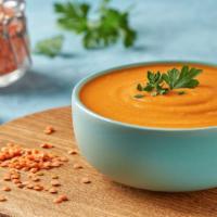 Lentil Soup · Traditionally prepared soup made with a mixture of brown lentils, a hint of spice flavouring...