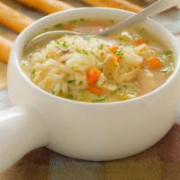 Chicken & Rice Soup · Traditionally prepared soup with a mixture of rice and vegetables consisting of sweet onions...