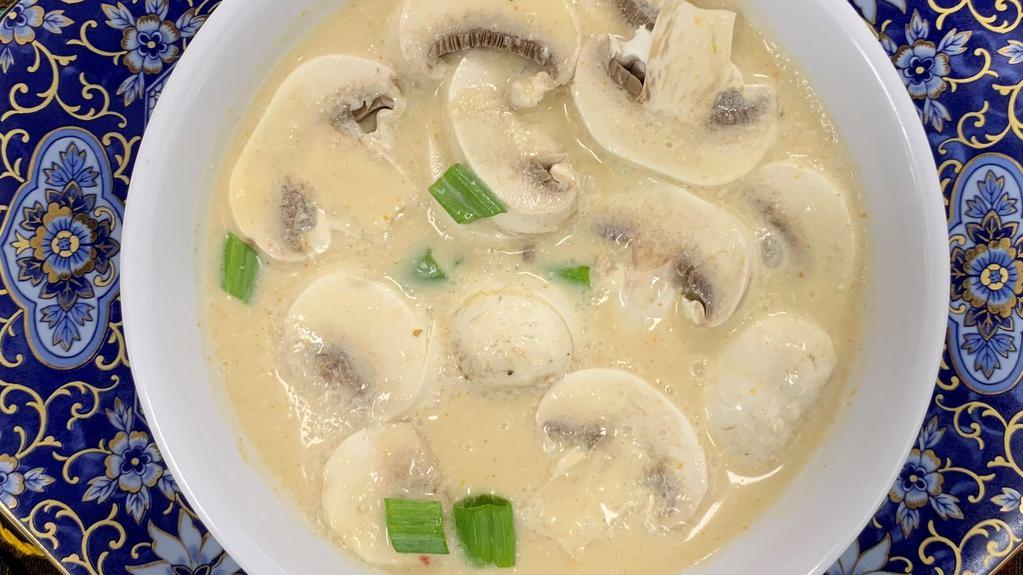 Vegan Tom Ka (Large) · Coconut based soup with mushrooms, lemongrass, and lime juice.