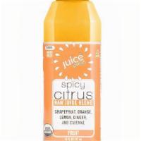 Spicy Citrus (16 Fl Oz) · Grapefruit juice, orange juice, lemon juice, ginger juice, cayenne powder, and vegan L. Bulg...