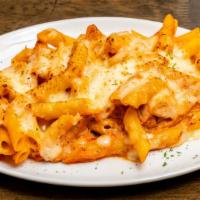 Baked Ziti · Ziti pasta mixed with ricotta cheese and house tomato sauce baked with mozzarella cheese.