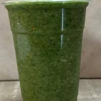Green Machine Smoothie · A blend of spinach, kale, banana, and pineapple. 
Gluten free and vegan