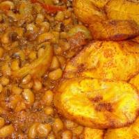 Black Eye Beans Stew With White Rice Or Plantain · Black eye beans stew with Sweet fried plantains