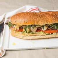 Chicken Chimichurri Sandwich · Pulled roasted chicken, lettuce, tomato, and onions.