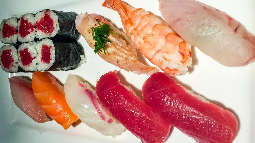 Sushi Regular · 8 pieces of nigiri sushi and 1 tuna roll. 6 pieces.
